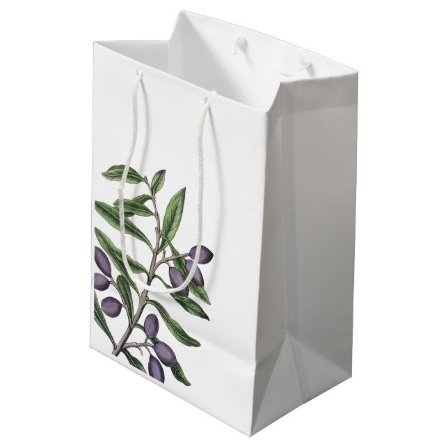 Olive Tree Branch | Green Purple Medium Gift Bag (Back Angled)