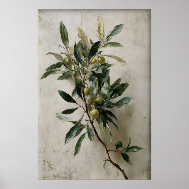 Olive Tree Branch Print, Spring Landscape Digital Poster (Front)