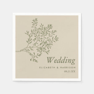 Olive Tree Branch, Rustic & Minimalistic Wedding Napkin