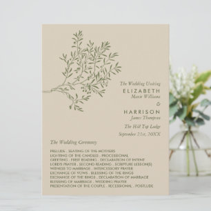 Olive Tree Branch, Rustic & Minimalistic Wedding Programme