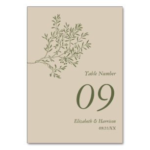 Olive Tree Branch, Rustic & Minimalistic Wedding Table Number