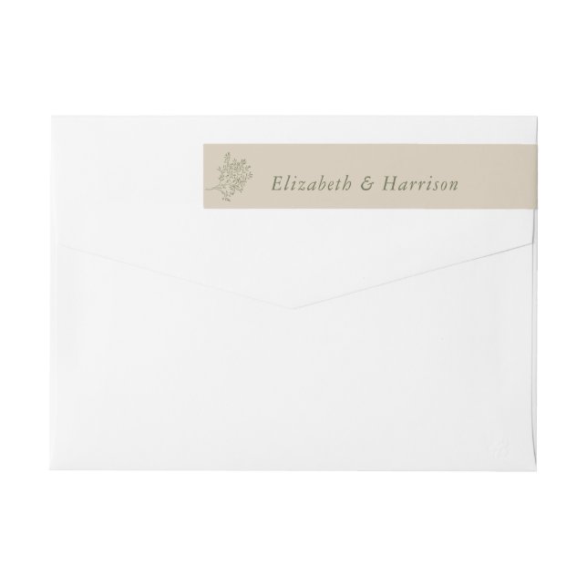 Olive Tree Branch, Rustic & Minimalistic Wedding Wrap Around Label (Back)