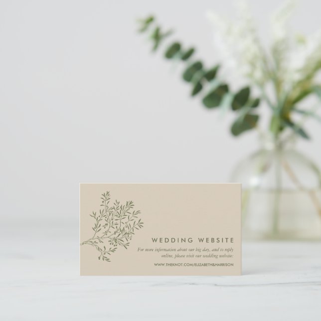 Olive Tree Branch, Rustic & Wedding Website Enclosure Card (Standing Front)