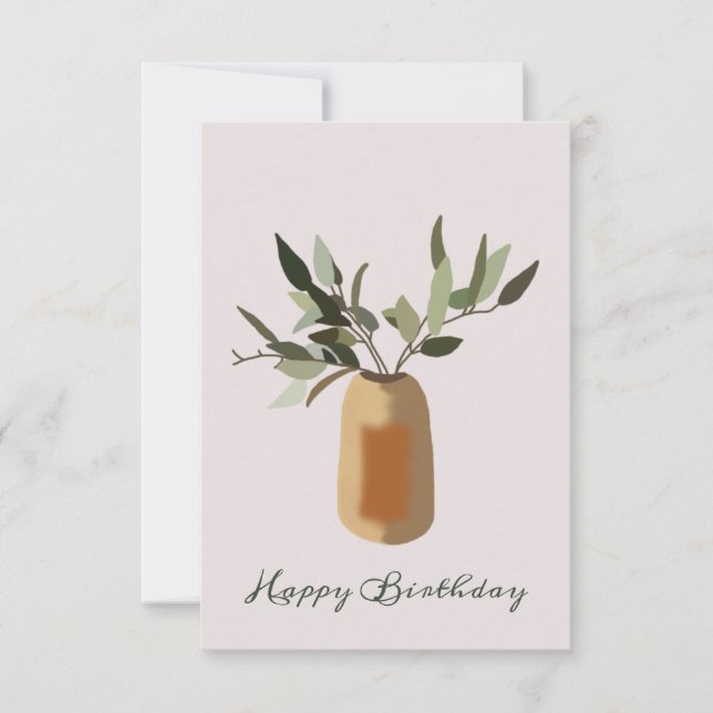 Olive tree in a vase Happy Birthday Card (Front)