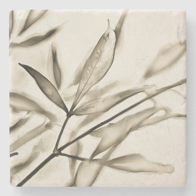Olive Tree Leaves in Sepia Art Marble Stone Coaster (Front)