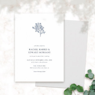 Olive Tree Minimalist Wedding Invitation Blue
