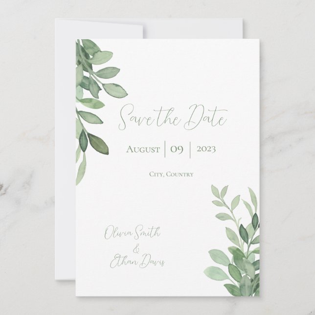 Olive Tree Watercolor Wedding Save The Date (Front)