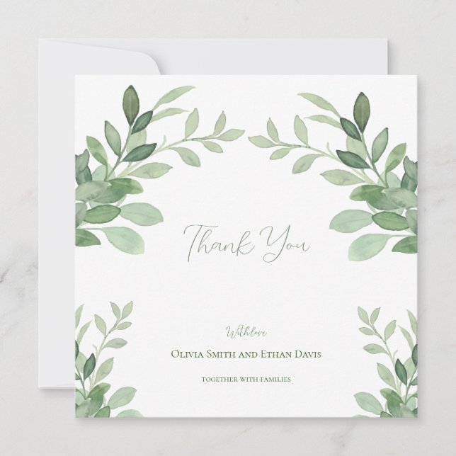 Olive Tree Watercolor Wedding Thank You Card (Front)
