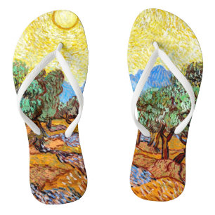 Olive Trees (1889) Van Gogh Landscape Art Unisex Jandals