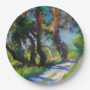 Olive Trees by the Sea – Mediterranean Pastel Paper Plate