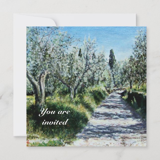 OLIVE TREES IN FLORENCE green blue white brown Invitation (Front)