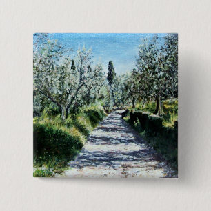 OLIVE TREES IN TUSCANY LANDSCAPE 15 CM SQUARE BADGE