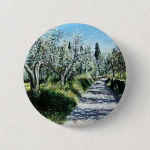 OLIVE TREES IN TUSCANY LANDSCAPE 6 CM ROUND BADGE