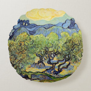 Olive Trees with Alpilles by Vincent van Gogh Round Cushion