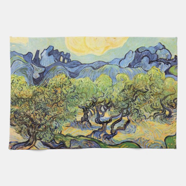 Olive Trees with Alpilles by Vincent van Gogh Tea Towel (Horizontal)