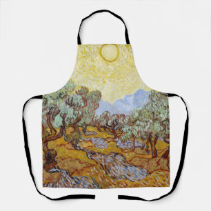 Olive Trees with yellow sky and sun   Apron