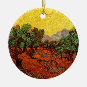 Olive Trees with Yellow Sky and Sun Ceramic Tree Decoration