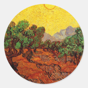Olive Trees with Yellow Sky and Sun Classic Round Sticker