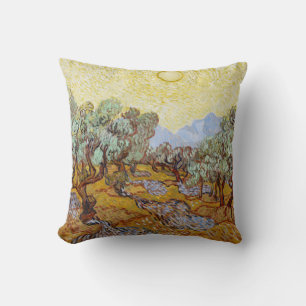 Olive Trees with yellow sky and sun Cushion