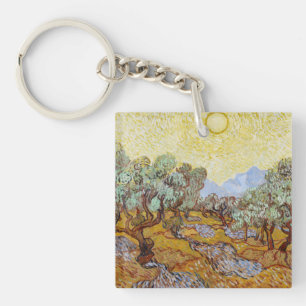 Olive Trees with yellow sky and sun  Key Ring