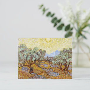Olive Trees with yellow sky and sun  Postcard
