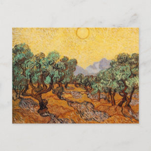 Olive Trees with Yellow Sky and Sun Postcard
