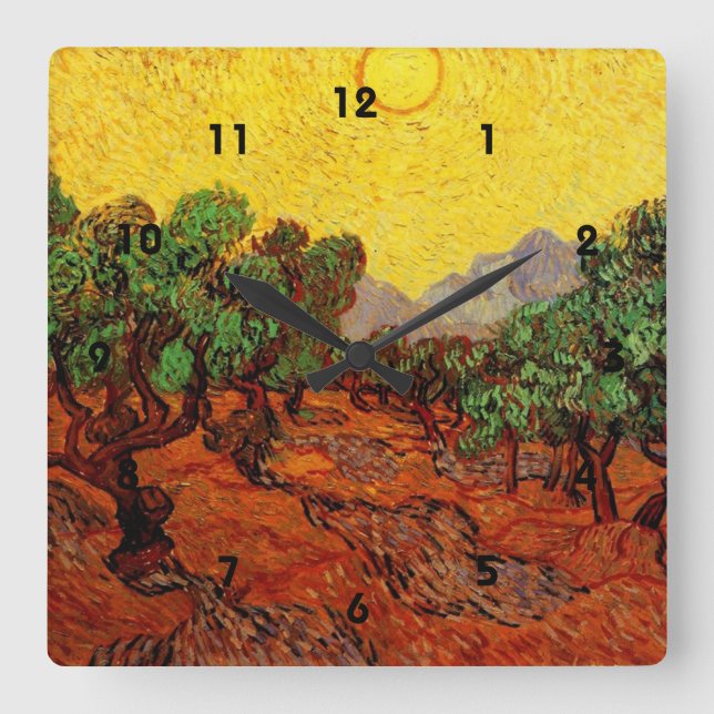 Olive Trees with Yellow Sky and Sun Square Wall Clock (Front)