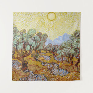 Olive Trees with yellow sky and sun Tapestry