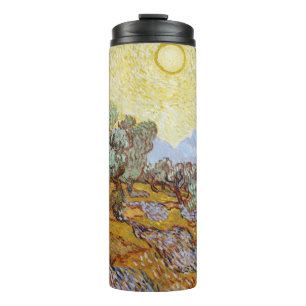 Olive Trees with yellow sky and sun Thermal Tumbler