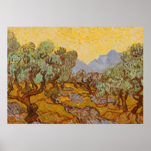 Olive Trees With Yellow Sky and Sun Van Gogh Art Poster