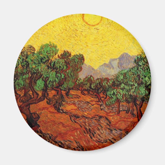 Olive Trees with Yellow Sky and Sun Van Gogh Magnet (Front)