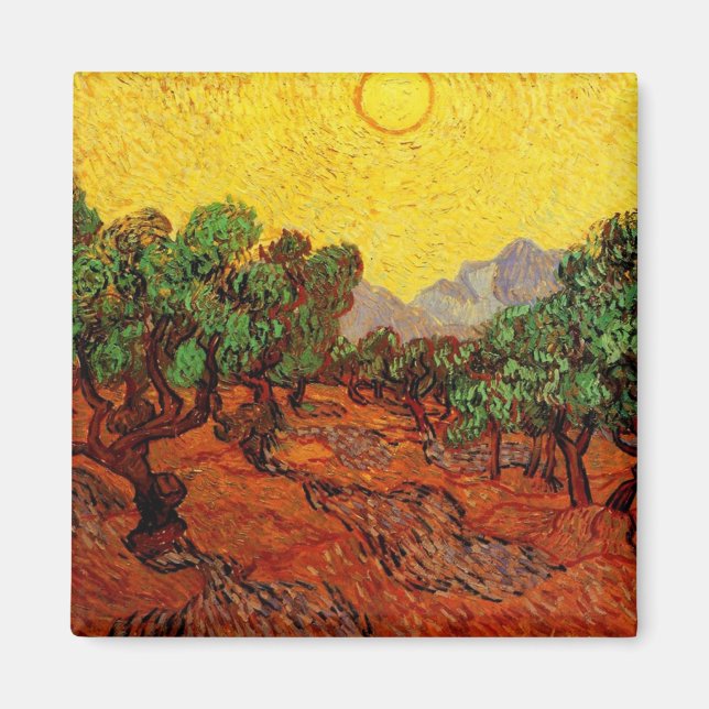 Olive Trees with Yellow Sky and Sun Van Gogh Magnet (Front)