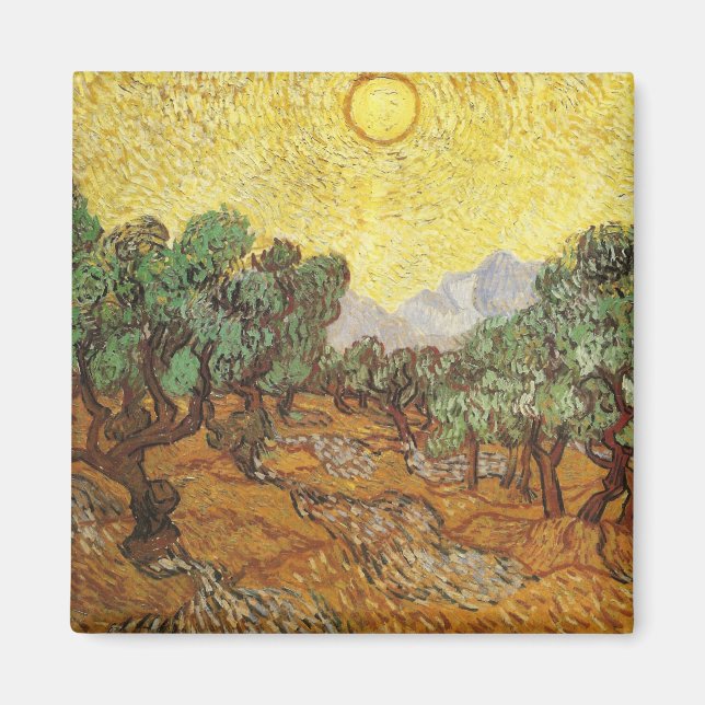Olive Trees Yellow Sky & Sun Van Gogh Fine Art Magnet (Front)