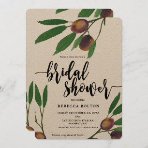 olive tuscan modern kraft bridal shower invite