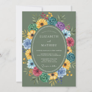 Olive Vibrant Wildflower Wedding Invitation