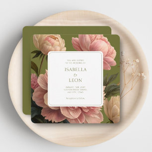 Olive Vintage Rose Wedding Invitation