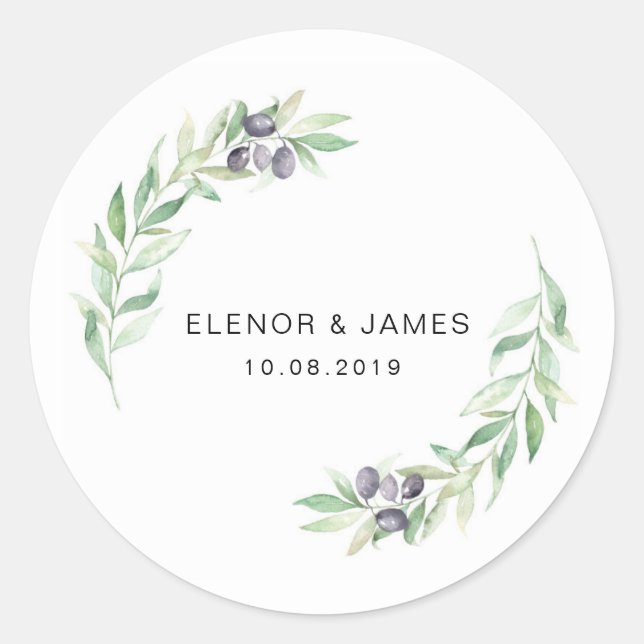 Olive Watercolor Wedding Invitation Sticker (Front)