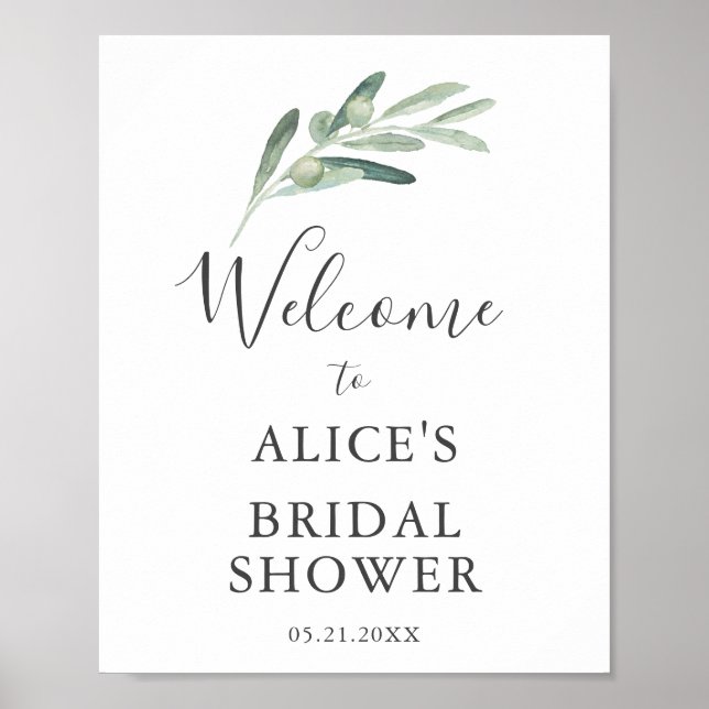 Olive Wedding Bridal Shower Welcome Sign (Front)