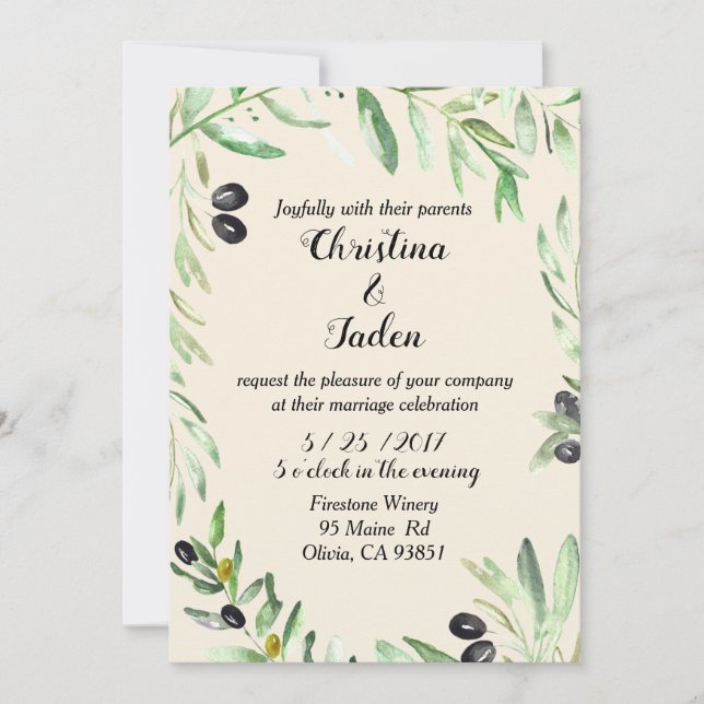 Olive wedding invitation (Front)