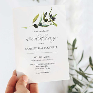Olive Wedding Invitation with QR Code for RSVP
