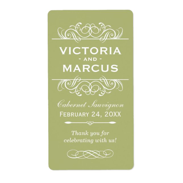 Olive Wedding Wine Bottle Monogram Favour Labels (Front)