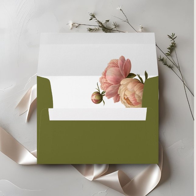 Olive & White | Chic Blush Rose Wedding  Envelope (Creator Uploaded)