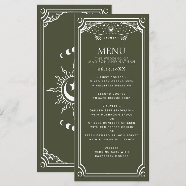 Olive & White Elegant Tarot Card Wedding (Front/Back)