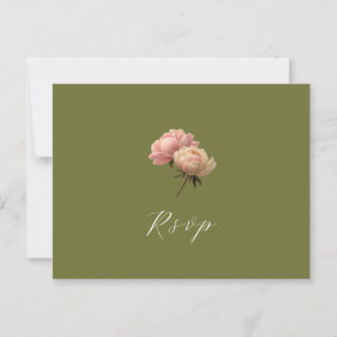 Olive & White Rose Wedding RSVP Postcard