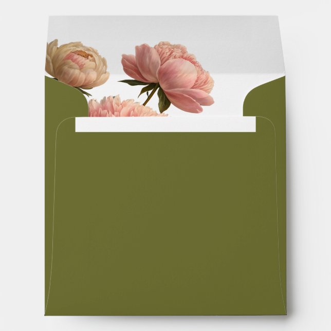 Olive & White | Square Rose Wedding  Envelope (Back (Bottom))