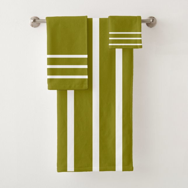Olive + White Stripes Gift  Bath Towel Set (Insitu)