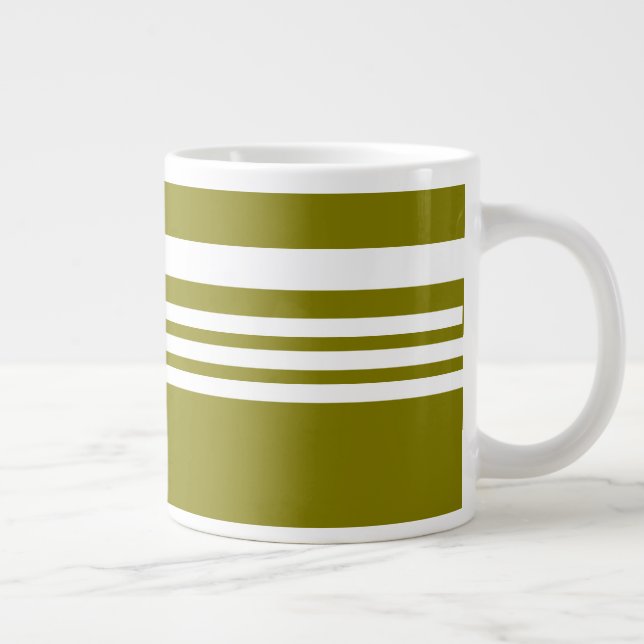 Olive + White Stripes Gift  Large Coffee Mug (Right)