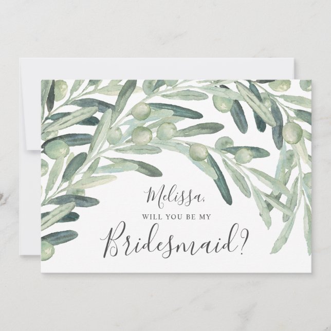 Olive Will You Be My Bridesmaid Invitation (Front)