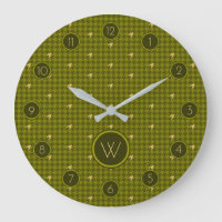 Olive with Gold Accent Houndstooth Clock