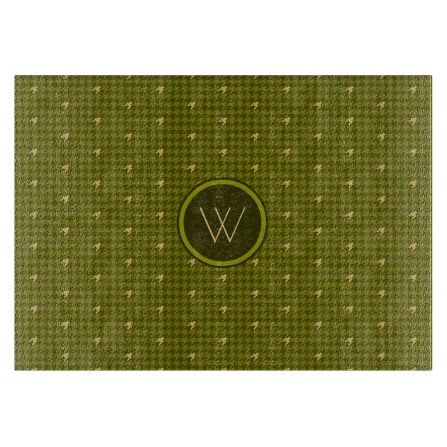 Olive with Gold Accent Houndstooth Cutting Board (Front)